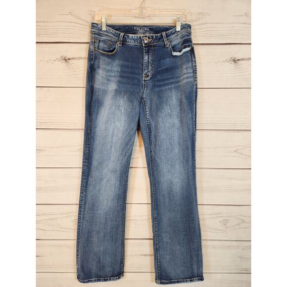 Maurices Women's Blue Solid Stretch Low Rise Curvy Straight Leg Jeans Size 7/8 - Picture 1 of 7